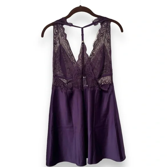 Adore Me Zandy Plum Silk and Lace Racerback Slip/Nightie with Adjustable Straps - Picture 10 of 14